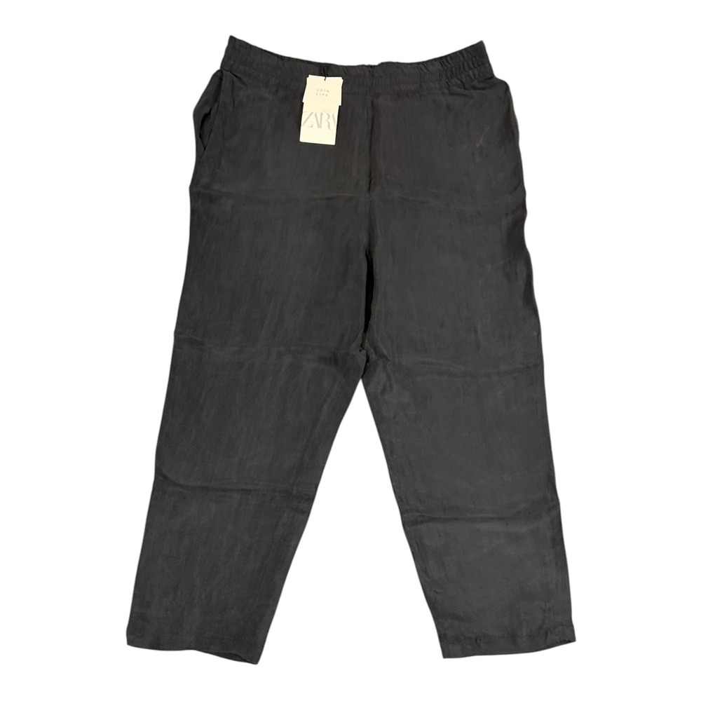 Zara Pants Womens XL Black Lyocell Relaxed Straight Loose Fit Cozy Casual Chic